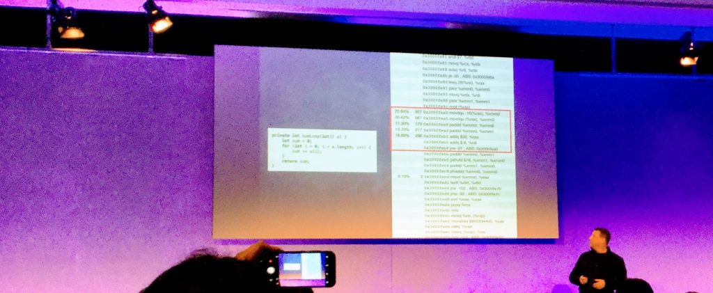 Gil Tene showing assembler code generated by the JIT Compiler